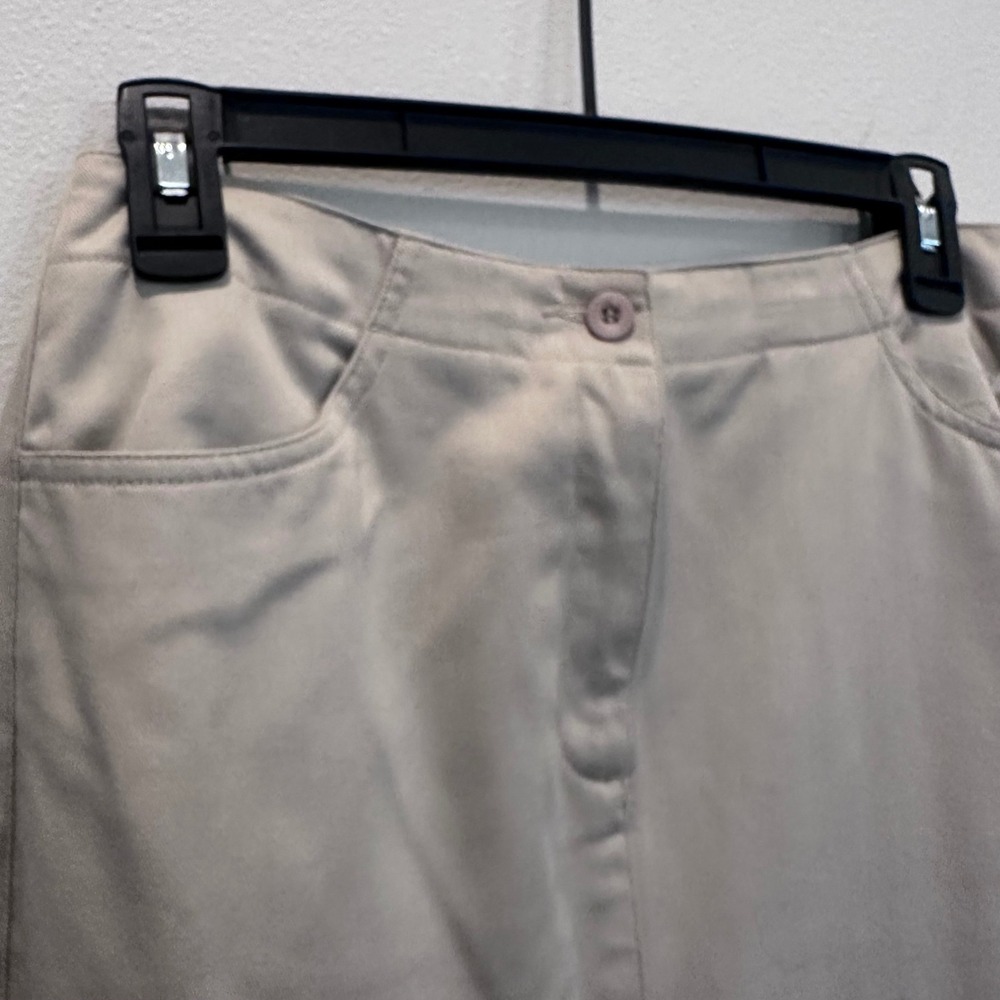 NWT Liz Claiborne Sport Petite Tan Cotton Blend‎ Wrinkle Free Midi Skirt Size 8 - Picture 2 of 11